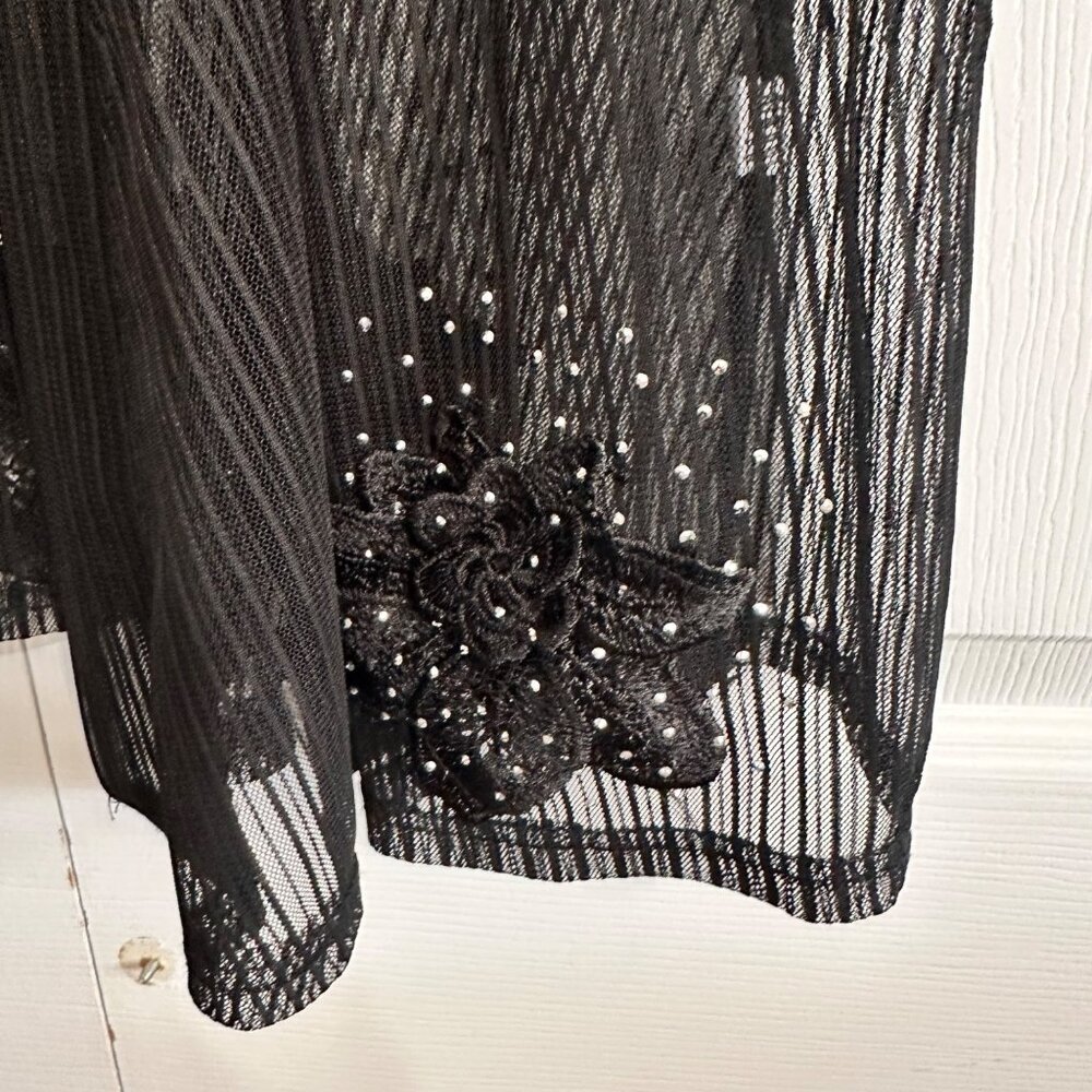 Women's Open Front Lace Cardigan Black SZ L Rhinestone Floral Witchy Whimsgoth - Picture 3 of 8